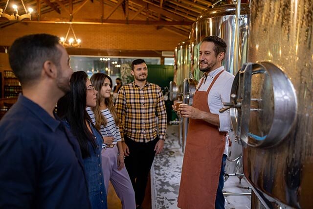Customers at a brewery