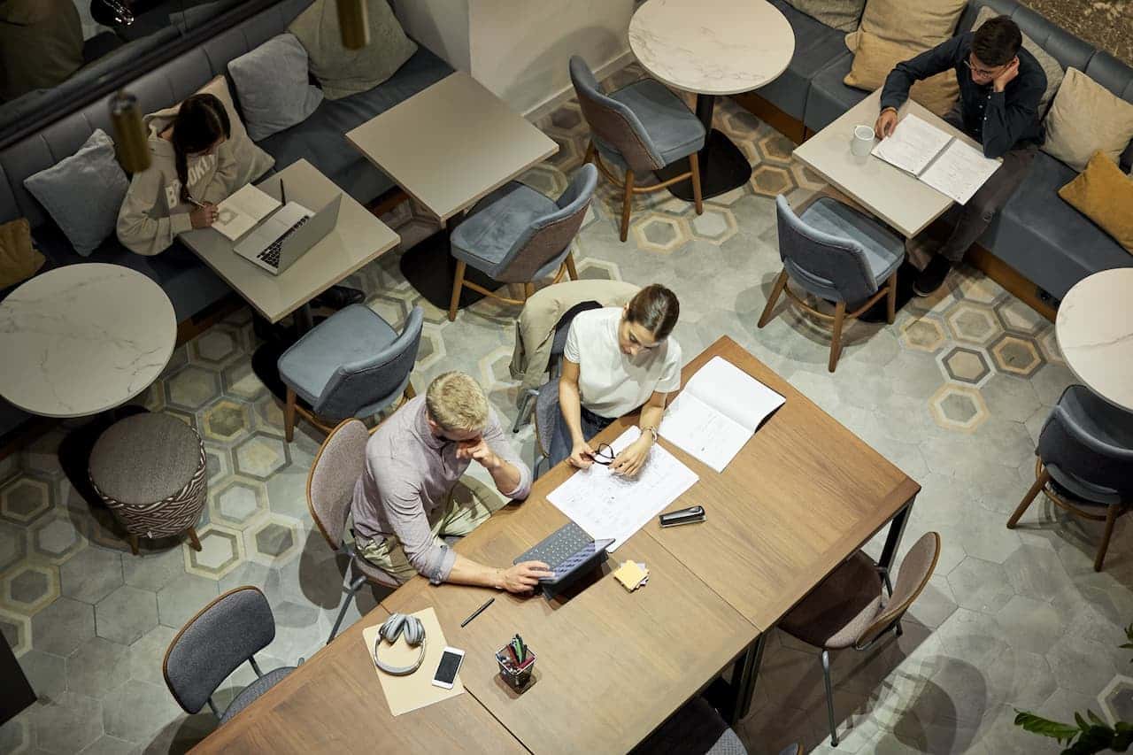 Workers using a coworking space