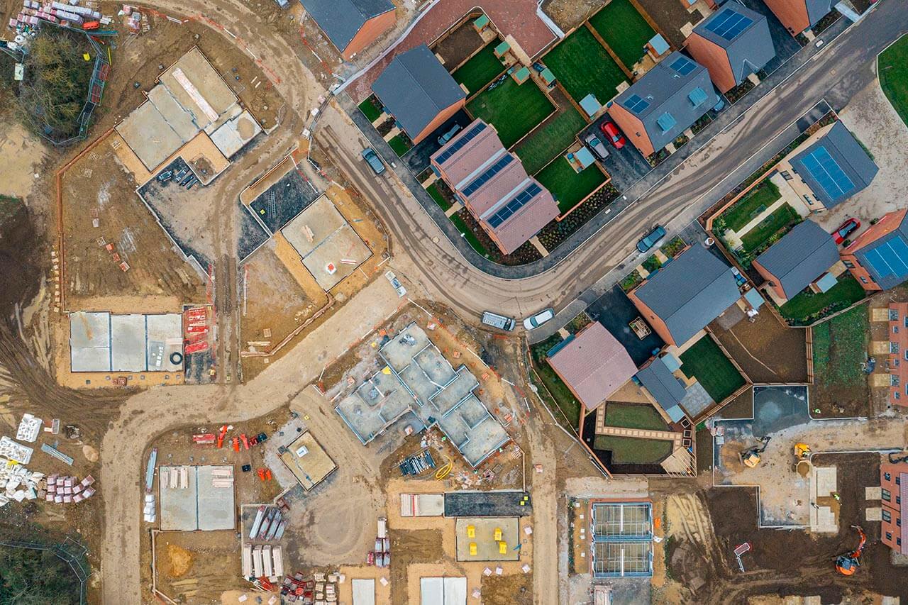 Aerial shot of a busy construction site