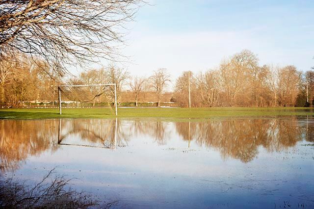 Flooded pitch at a sports centre