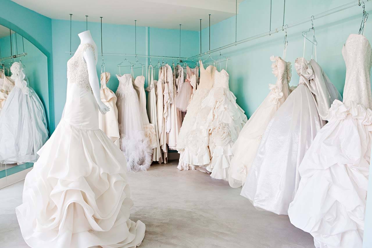White dresses in a bridal shop